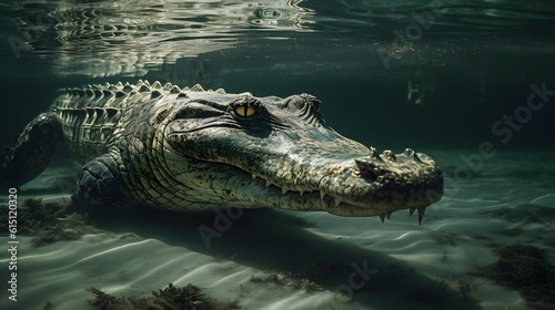 Saltwater crocodile in the sea. Generative AI