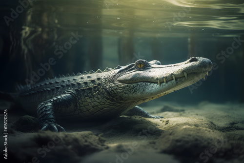 Saltwater crocodile in the sea. Generative AI