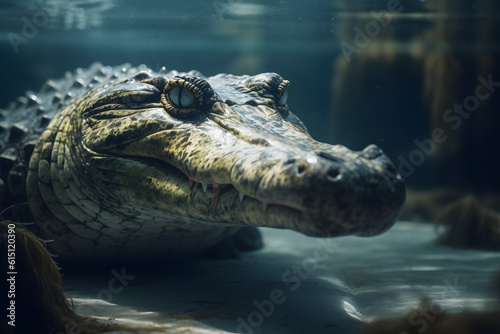 Saltwater crocodile in the sea. Generative AI