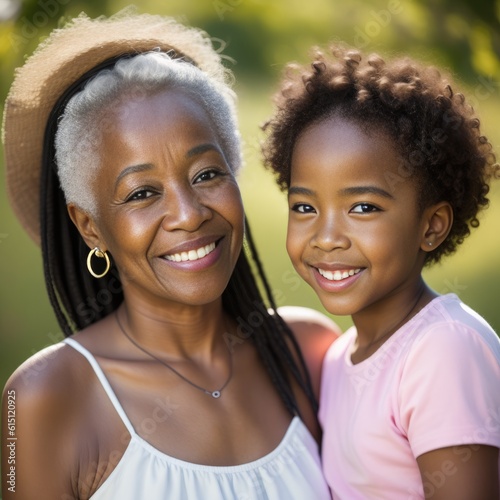 Black girl and grandmother. Generative AI