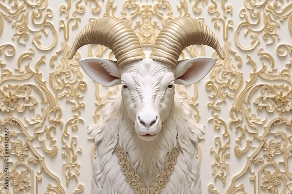 Fototapeta premium Close up of a beautiful goat face with brown hair Eyes closed Eid ul Adha background