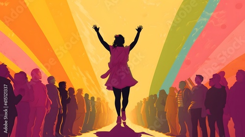 abstract illustration of people with rainbow lgbt pride parade concept