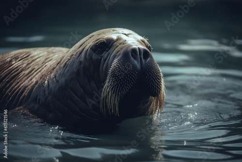 The walruses in the ocean. Generative AI © PIRMYN