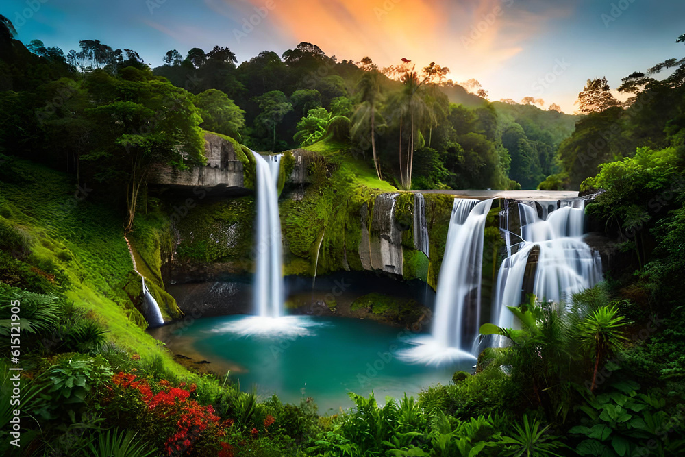 Obraz premium waterfall in the forest, blue waterfall flow under