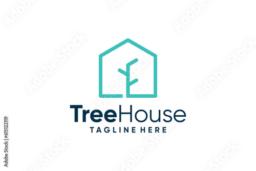 House with leaf tree logo design vector illustration