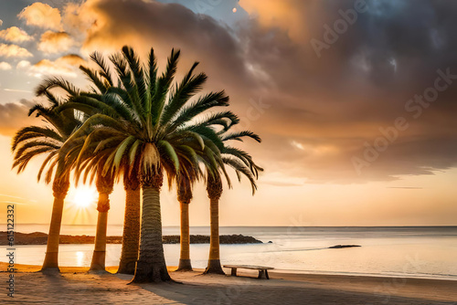 palm trees at sunset on the sand