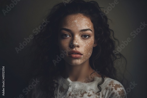 Portrait of young and beautiful black woman with vitiligo skin disorder. Generative ai image photo