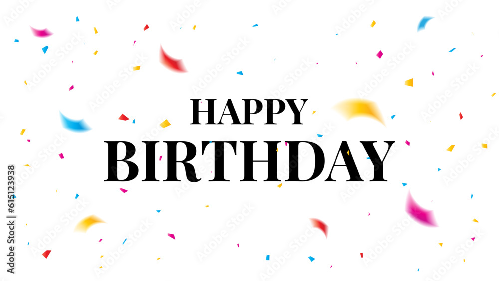Happy Birthday Banner Background With Lettering Text And Colorful Tiny Confetti. Congratulations. Celebration. Vector