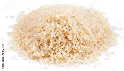 White rice. Heap of long raw rice isolated on white background.