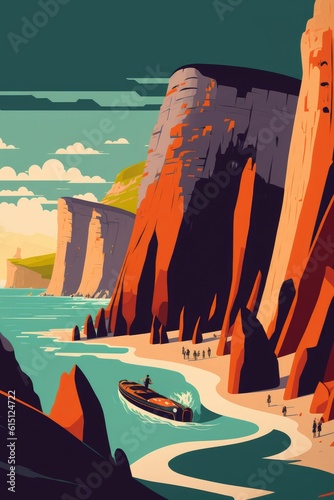 Spectacular natural cliffs Aval of Etretat and beautiful famous coastline, Normandy, France, Europe ,made with Generative AI