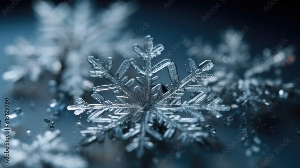 close up macro of snowflakes. wonder of nature. cold season winter. Generative AI close up macro of snowflakes. wonder of nature. cold season winter. Generative AI