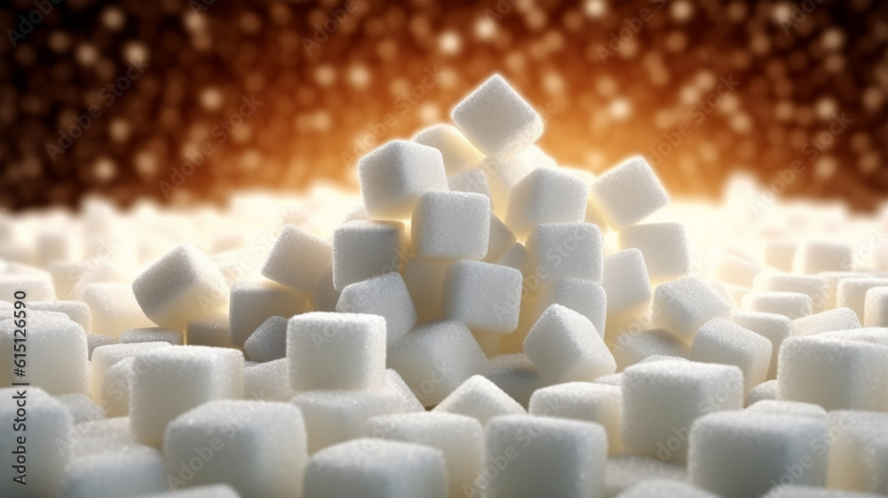 Obraz premium Pieces of white refined sugar, calories, diabetes prevention concept