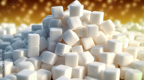 Pieces of white refined sugar, calories, diabetes prevention concept photo