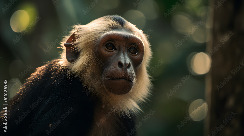 Capuchin monkey in the rainforest. Generative AI Capuchin monkey in the rainforest. Generative AI