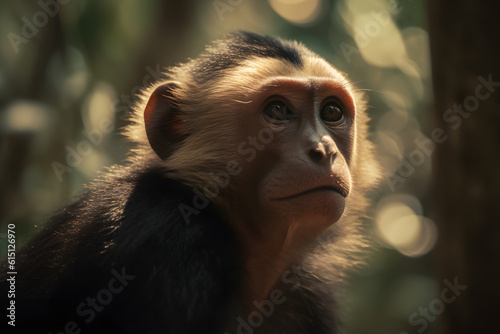 Capuchin monkey in the rainforest. Generative AI © PIRMYN