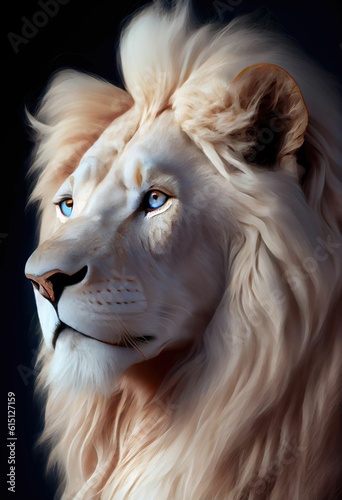 Frendly lion portrait, circus trained animal ,made with Generative AI © DNY3D