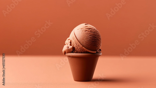 Minimalist brown chocolate ice cream background with copy space.