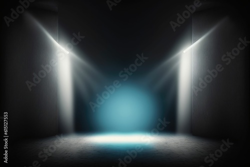 Minimalistic stage background with fog and colored spotlights for product presentation mock-ups  made with Generative AI