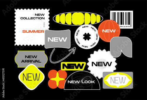 Trendy Promotion Stickers Set. Cool New Arrival, Lool, Collection Badges Vector Design.