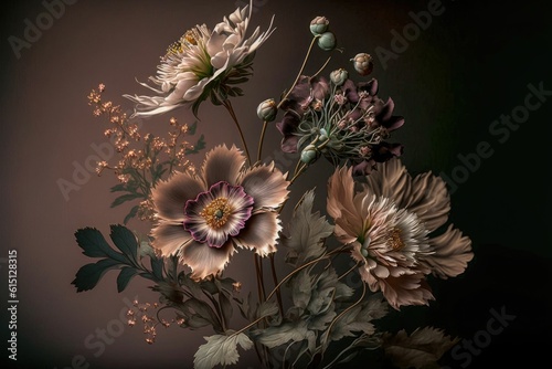 Vintage bouquet of beautiful flowers, foral background.Baroque old fashion style ,made with Generative AI