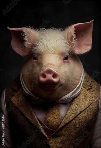 Portrait of a stylish pig in sophisticated attire ,made with Generative AI