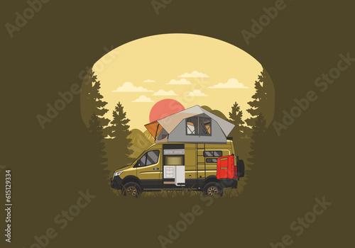 Large van with roof tent illustration design © Adipra