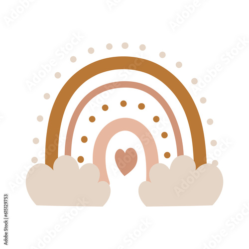 A Cute Clipart Illustration of Baby Nursery With Boho Style. Funny vector illustration for decorating the walls of the nursery. Trendy design in Boho style.