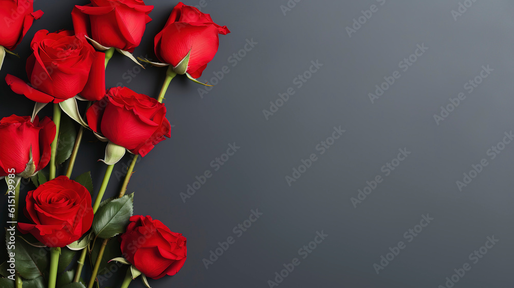 Minimalist red roses background with copy space.