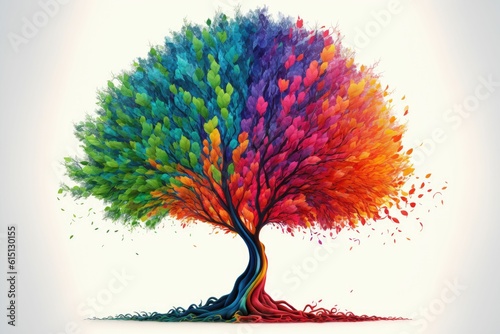 Rainbow tree on white background ,made with Generative AI photo