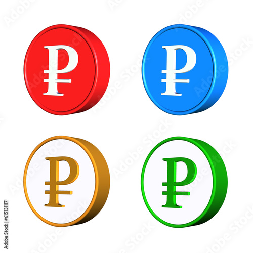 set of rouble currency mark sign 3D