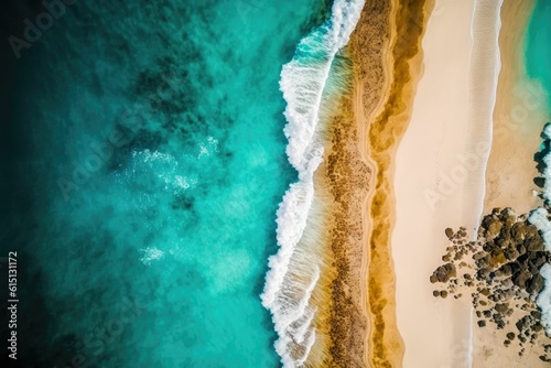 White warm sand beach aerial view ,made with Generative AI