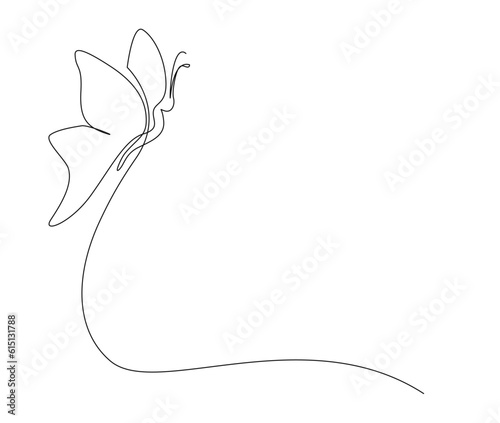 Continuous one line drawing of Butterfly. Simple flying butterfly line art vector illustration with editable Stroke.