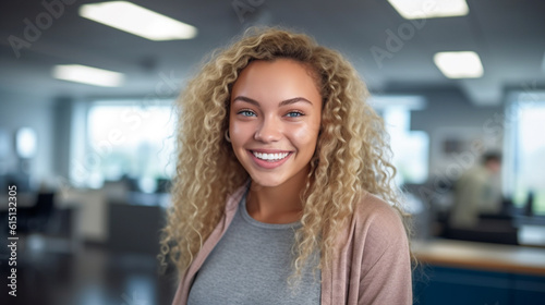 young adult woman, happy an...