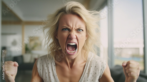 angry or loud scream, screaming adult woman, rage photo