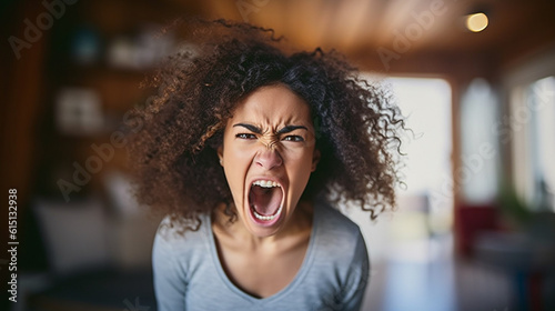 Photo angry or loud scream, screaming adult woman, in rage