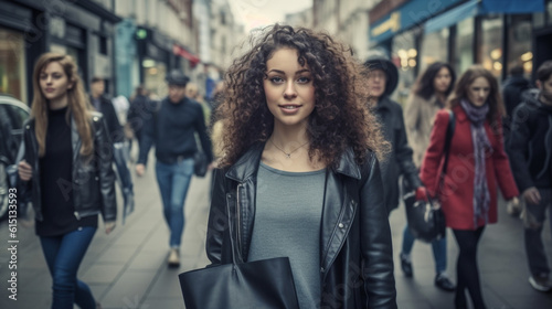 young adult woman strolling...