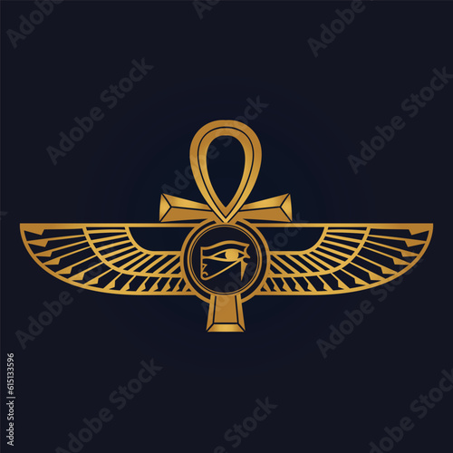 Holy Egyptian eye of horus  with wings  and Ra God of Sun with ankh 3