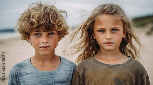 two children on the beach, ...