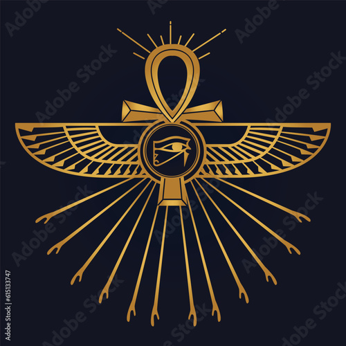 Holy Egyptian eye of horus  with wings  and Ra God of Sun with ankh 3