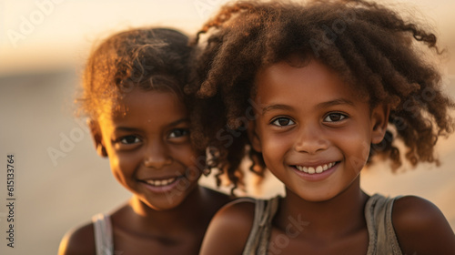 two children on the beach, girls , girlfriends or siblings, fictional place