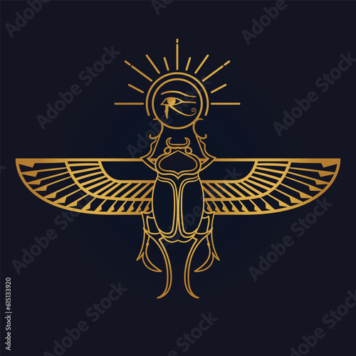 Egyptian Scarab bug with wings And eye of horus symbol