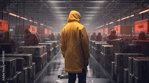 illegal business and transportation, illegal trade in prohibited products and goods, fictional, or distopic futuristic, rain and dark, asian, boxes and containers