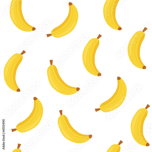 Seamless yellow bananas pattern cartoon style on white background illustration.