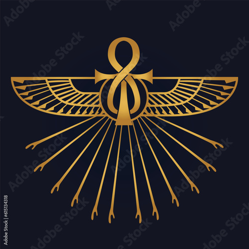Holy Egyptian eye of horus with wings and Ra God of Sun with ankh 3