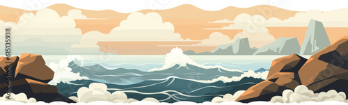 ocean waves over rocky beach vector flat isolated illustration