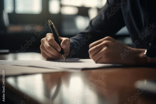 closeup of business man signing documents, Generative AI Illustration
