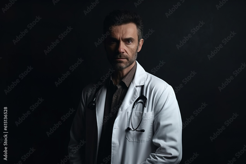Studio shot of serious doctor , Generative AI illustration