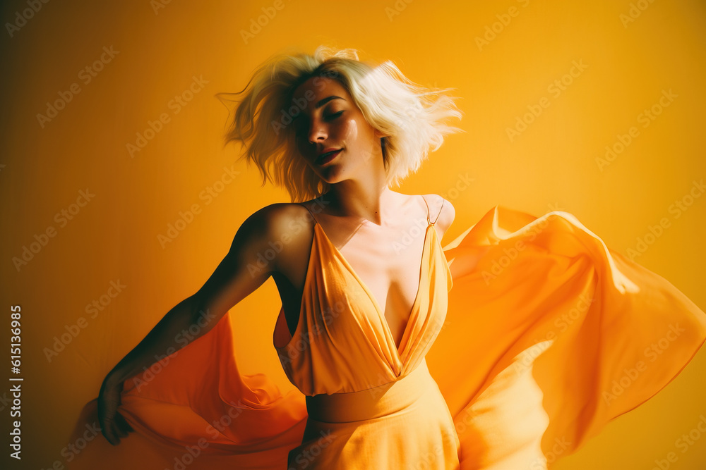 Beautiful young blond woman smiling under the sun light, Generative AI illustration Beautiful young blond woman smiling under the sun light, Generative AI illustration