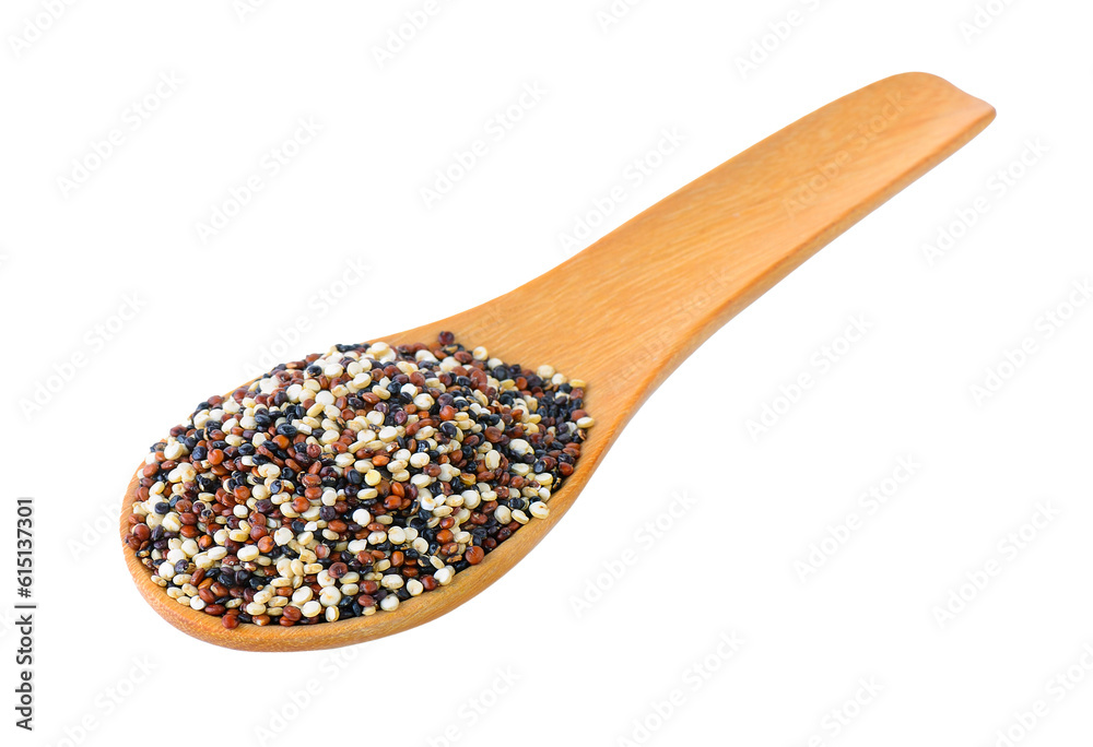 Quinoa seeds in wood scoop on transparent png Quinoa seeds in wood scoop on transparent png