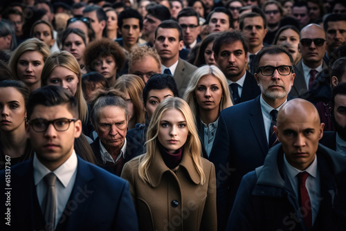 Large group of people in business attire looking at camera, Generative AI illustration